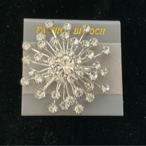 Elegant rhinestone silver brooch